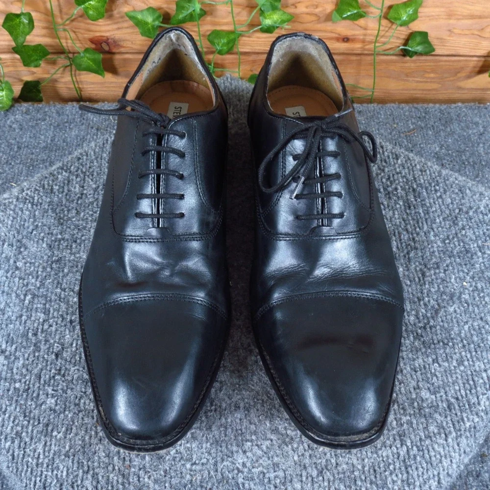 Steve Madden P-Quins Mens Cap Toe Oxford Dress Shoe Sz 11.5 Formal Black Leather